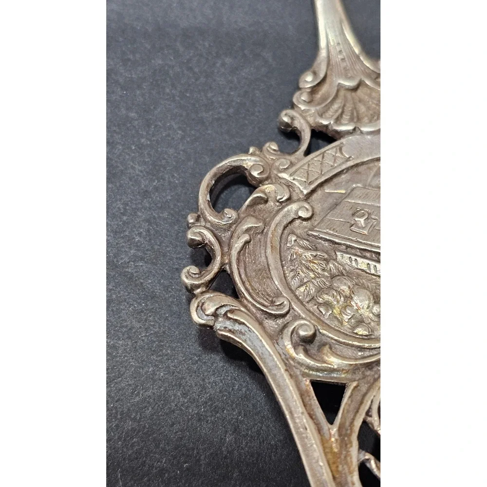 Antique Signed‎ German 800 Silver Cake Server Edelweiss Alpine Chalet Repousse